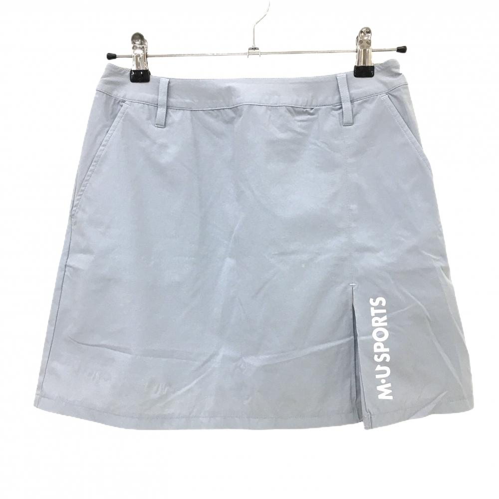 【美品】MUスポーツ スカート スモーキーブルー×白 ロゴプリント レディース 42(L) ゴルフウェア M・U SPORTS