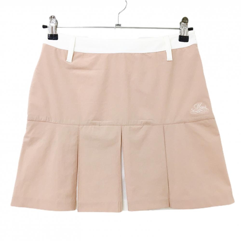 【新品】MUスポーツ プリーツスカート ピンク×白 ボーンワッペン ストレッチ 冷感 撥水 レディース 40(L) ゴルフウェア M・U SPORTS