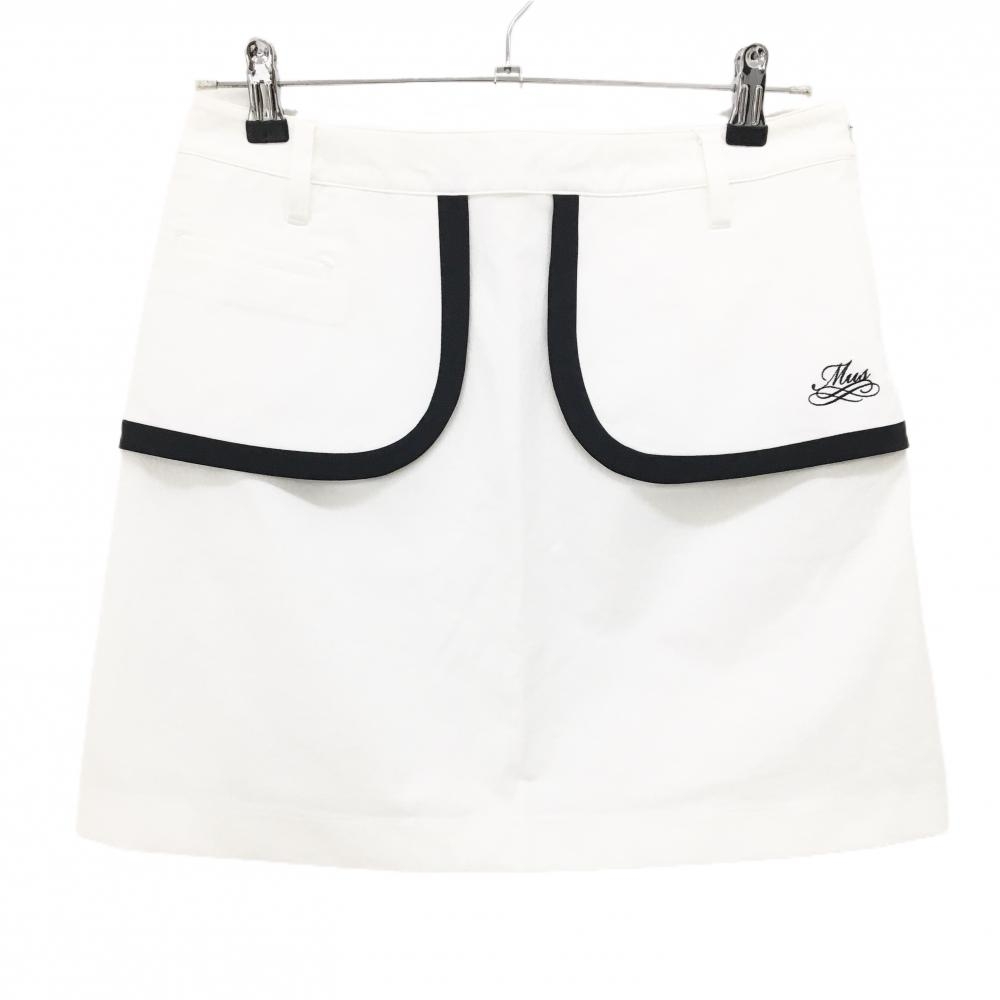 【新品】MUスポーツ スカート 白×黒 ボーンワッペン ストレッチ 冷感 撥水 レディース 44(XL) ゴルフウェア M・U SPORTS