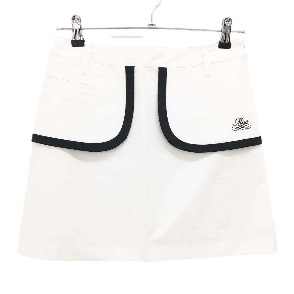 【新品】MUスポーツ スカート 白×黒 ボーンワッペン ストレッチ 冷感 撥水 レディース 40(M) ゴルフウェア M・U SPORTS