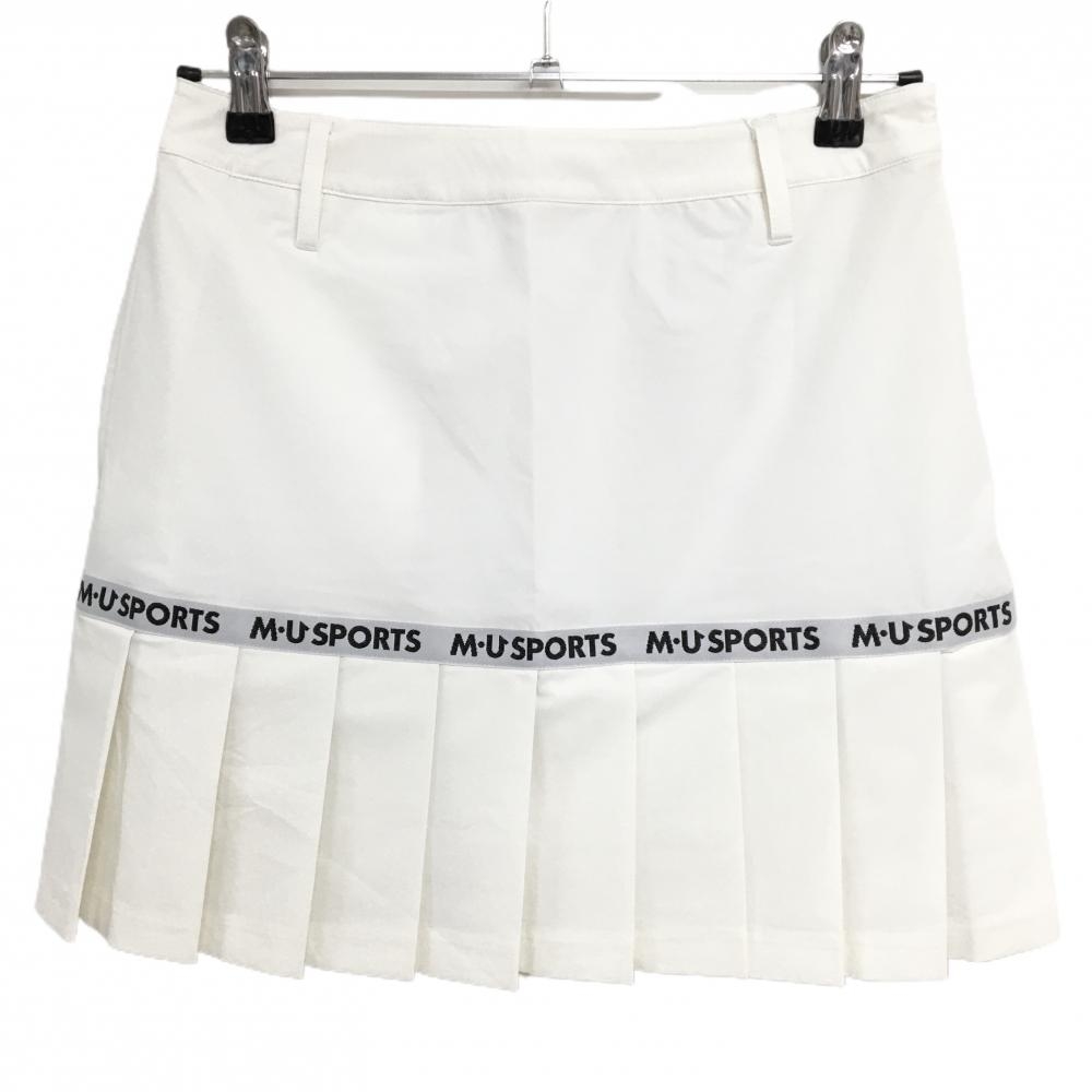 【新品】MUスポーツ プリーツスカート 白×ライトグレー ロゴライン ボーンワッペン  レディース 40(M) ゴルフウェア M・U SPORTS