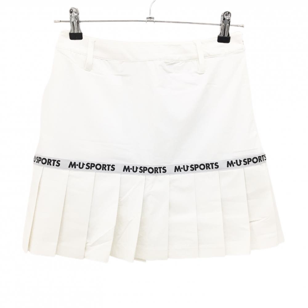 【新品】MUスポーツ プリーツスカート 白×ライトグレー ロゴライン ボーンワッペン レディース 40(M) ゴルフウェア M・U SPORTS