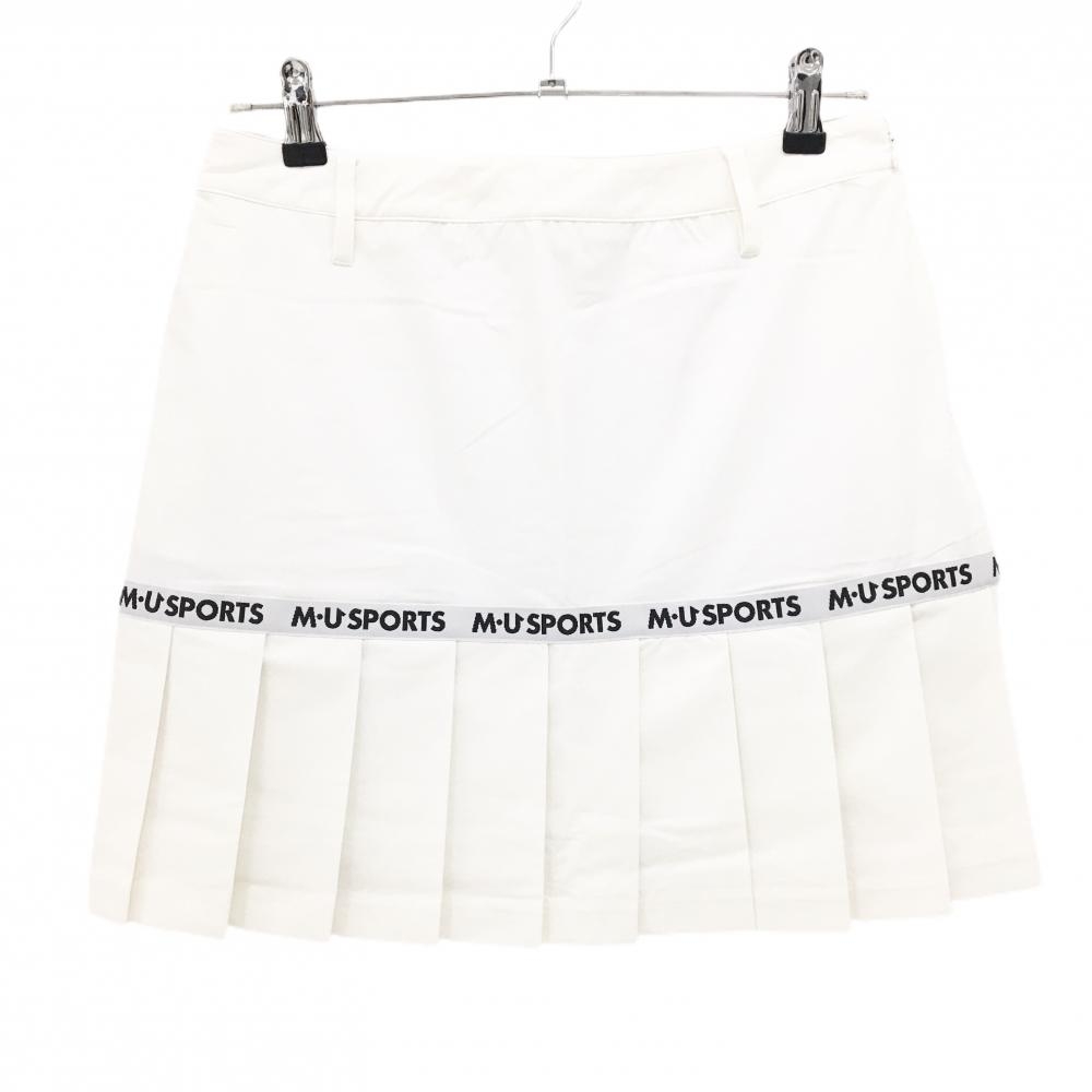 【新品】MUスポーツ プリーツスカート 白×ライトグレー ロゴライン ボーンワッペン  レディース 44(XL) ゴルフウェア M・U SPORTS