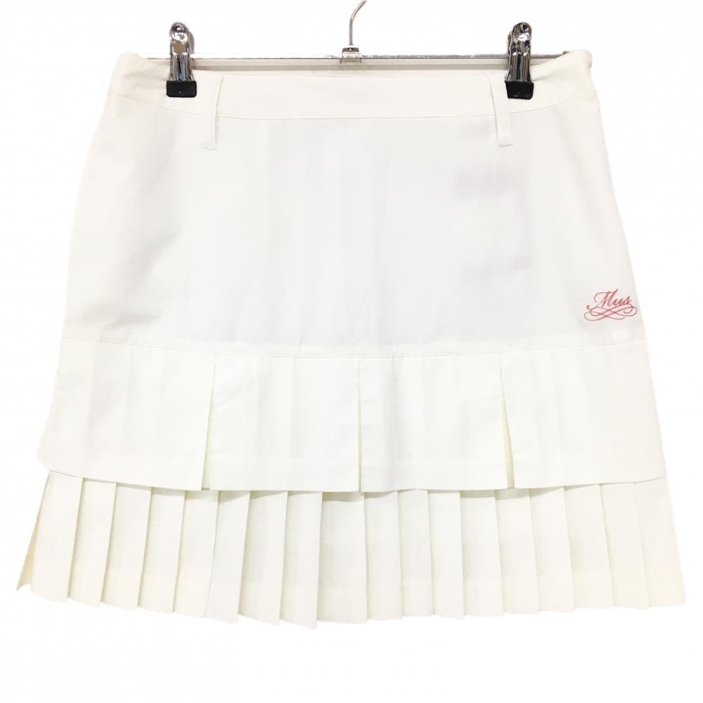 【新品】MUスポーツ プリーツスカート ピンク ロゴ白 ボーンワッペン 2段プリーツ 裏地付き  レディース 44(XL) ゴルフウェア M・U SPORTS