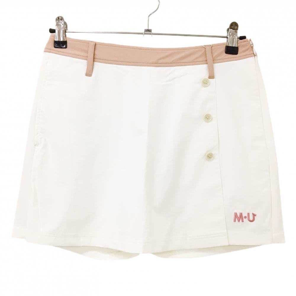 【新品】MUスポーツ キュロットスカート 白×ピンク 裾ロゴ  レディース 42(L) ゴルフウェア M・U SPORTS