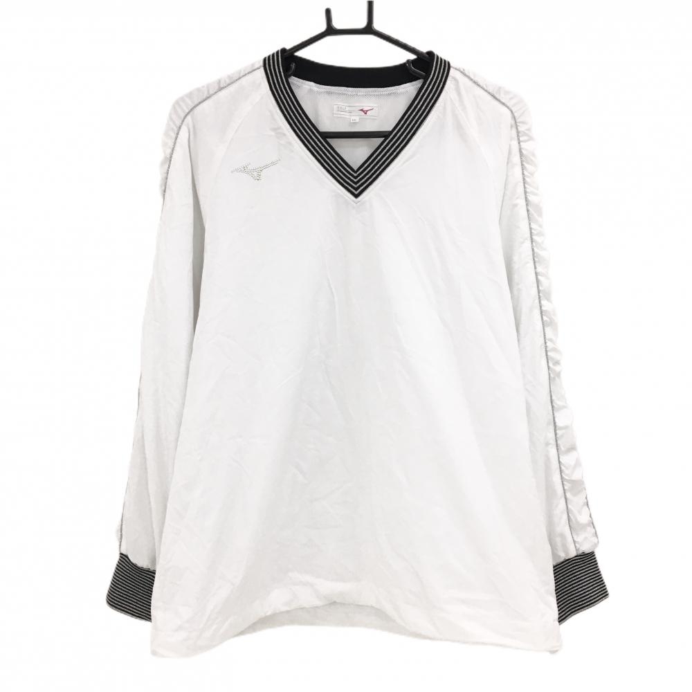 【超美品】ミズノ スニード 白×黒×シルバー 袖ライン 裏地メッシュ ブルゾン  レディース LL ゴルフウェア MIZUNO