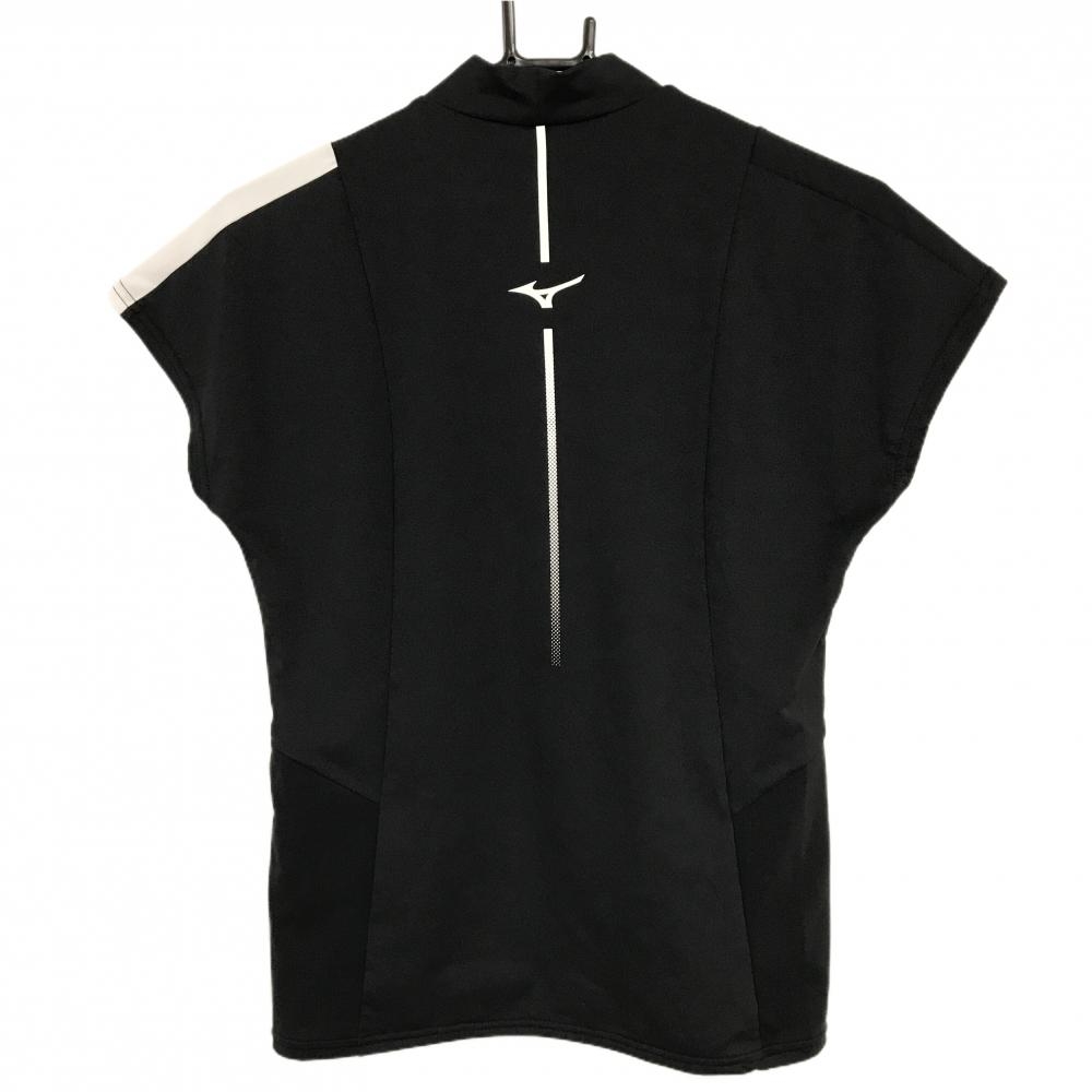 【美品】ミズノゴルフ 半袖ハイネックシャツ 黒×白 肩切替 レディース M ゴルフウェア MIZUNO