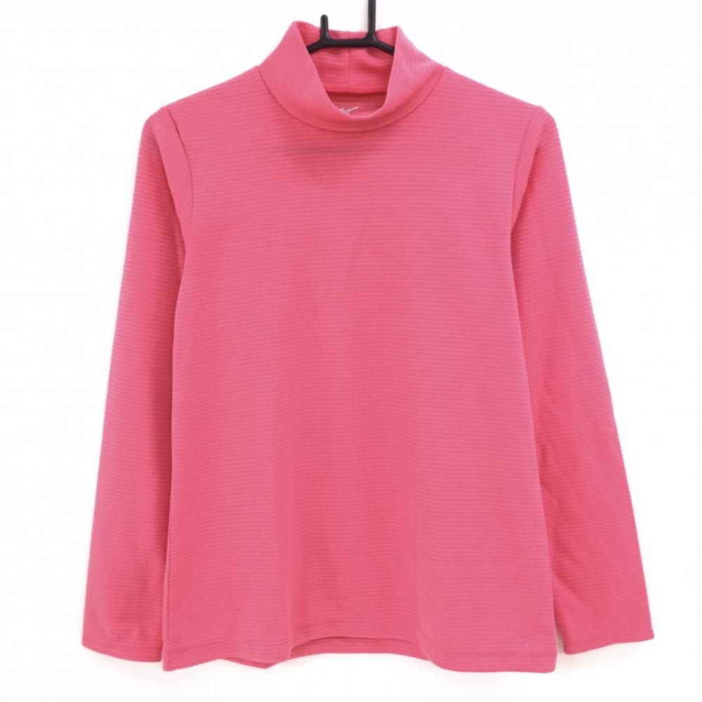 【新品】ミズノ 長袖ハイネックシャツ ピンク ボーダー BREATH THERMO レディース L(Womenｓ) ゴルフウェア MIZUNO