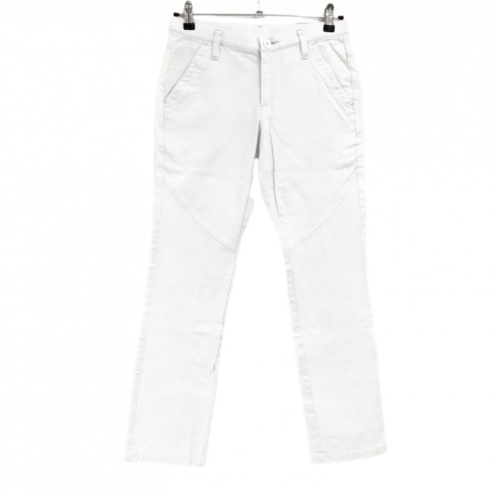 【美品】ミズノゴルフ パンツ 白系 ステッチミントブルー コットン混 レディース L ゴルフウェア MIZUNO