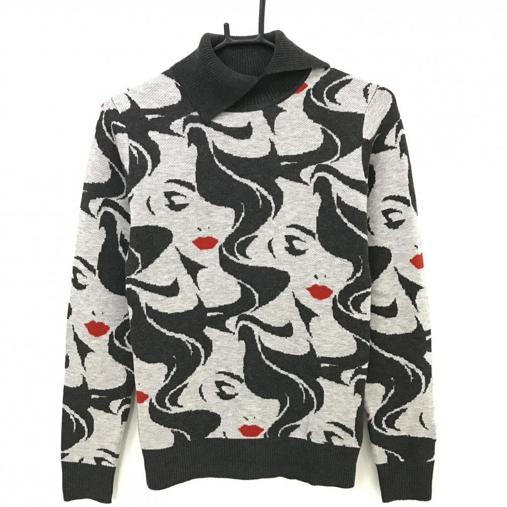 【超美品】ラウドマウス タートルネックセーター 白×グレー 女性柄 モナ ニット ウール混 レディース M ゴルフウェア LOUDMOUTH