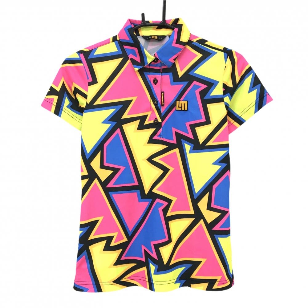【超美品】ラウドマウス 半袖ポロシャツ 蛍光ピンク×蛍光イエロー 総柄 ネオンクリスタル レディース M ゴルフウェア LOUDMOUTH