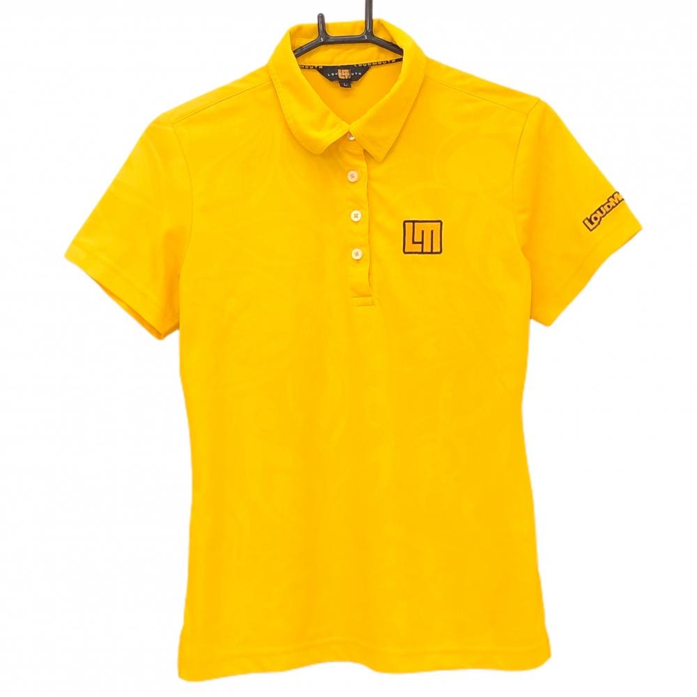 【美品】ラウドマウス 半袖ポロシャツ イエロー シャガデリック柄地模様 レディース L ゴルフウェア LOUDMOUTH
