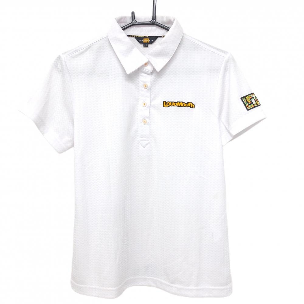 【美品】ラウドマウス 半袖ポロシャツ 白 地模様 袖ワッペン レディース LL ゴルフウェア LOUDMOUTH
