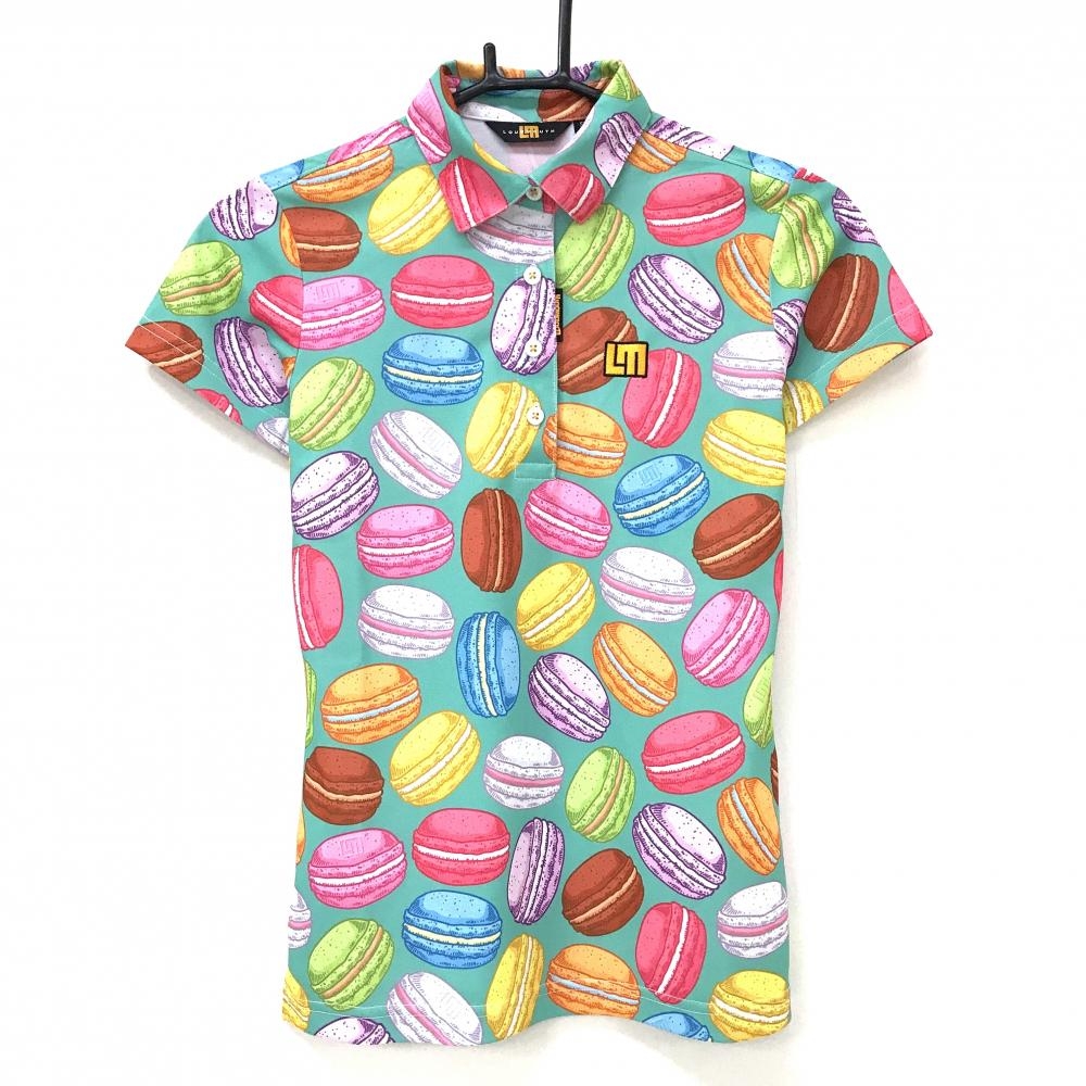 【超美品】ラウドマウス 半袖ポロシャツ ライトグリーン×マルチカラー パステルマカロンズ  レディース S ゴルフウェア LOUDMOUTH