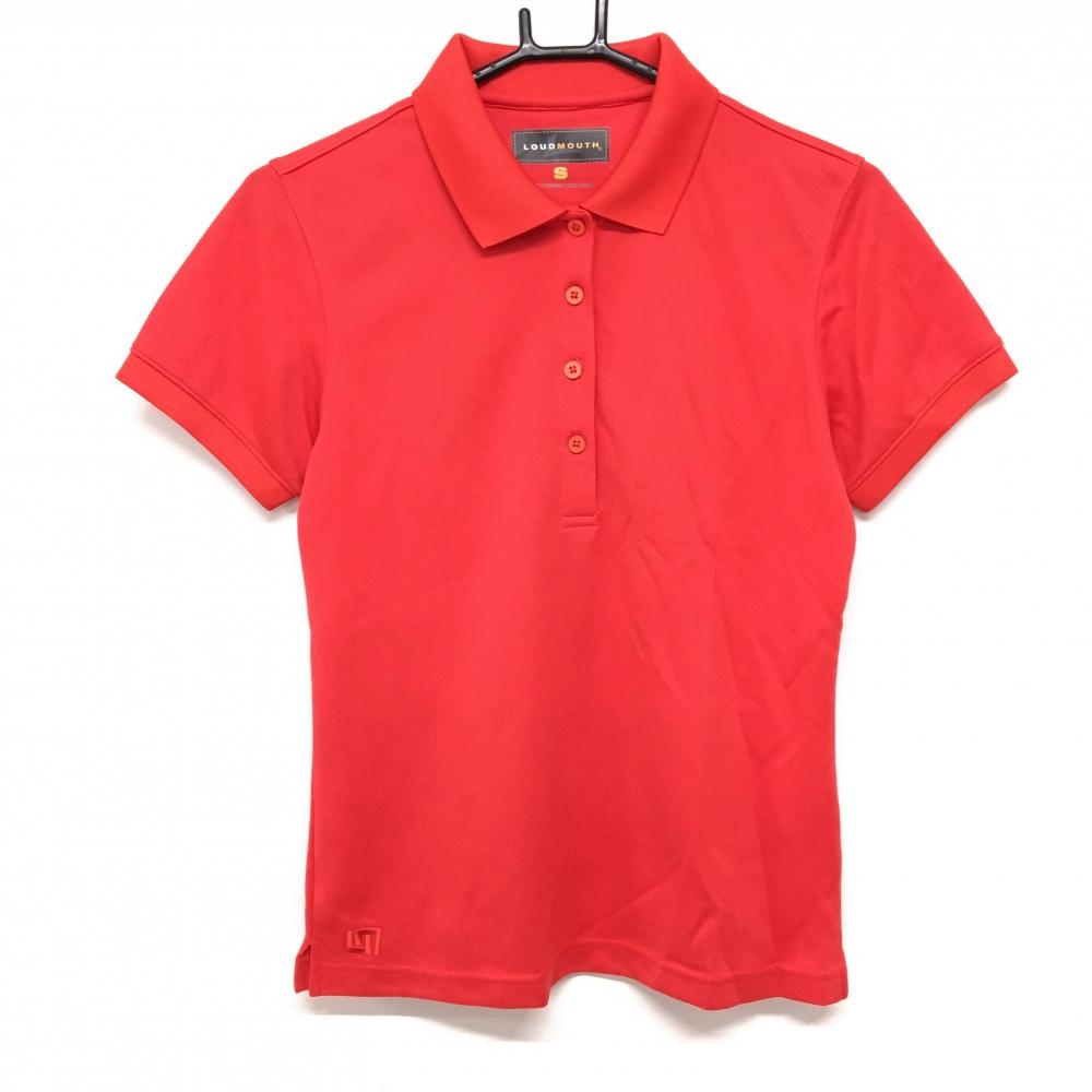【美品】ラウドマウス 半袖ポロシャツ レッド ロゴ刺しゅう 無地  レディース S ゴルフウェア LOUDMOUTH