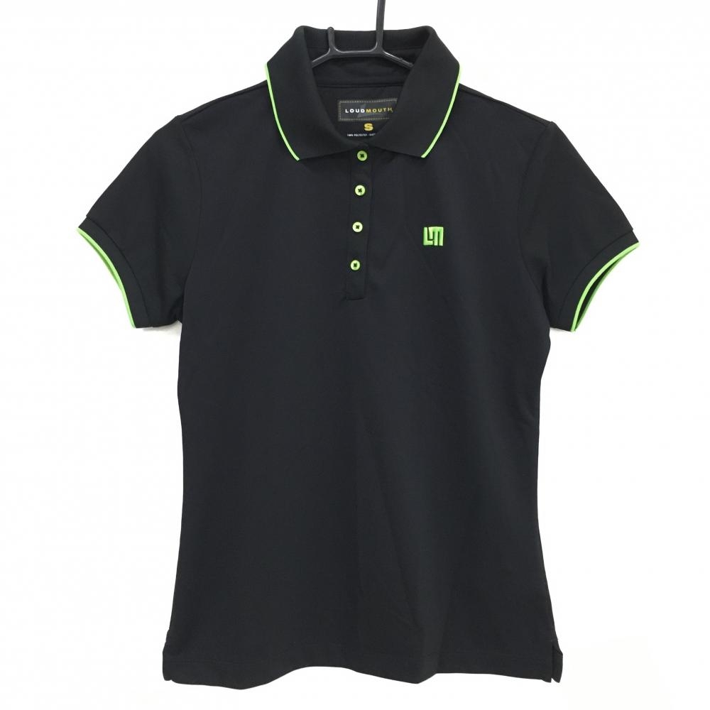 【超美品】ラウドマウス 半袖ポロシャツ 黒×蛍光グリーン ロゴ刺しゅう 無地 レディース S ゴルフウェア LOUDMOUTH