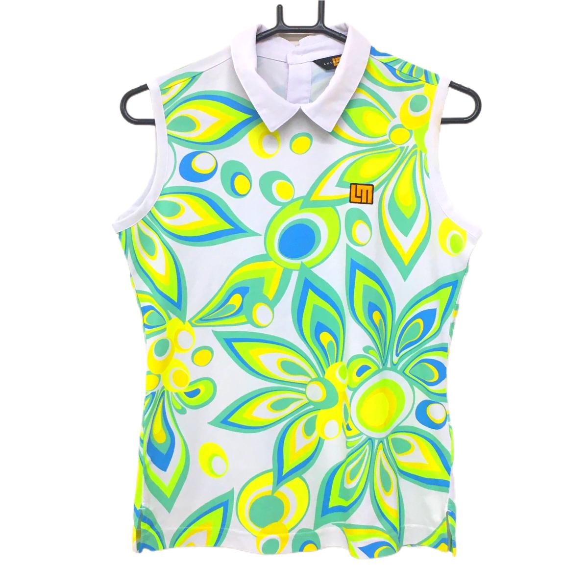 ラウドマウス ノースリーブポロシャツ 白×ミントグリーン×蛍光イエロー シャガデリック柄  レディース L ゴルフウェア LOUDMOUTH