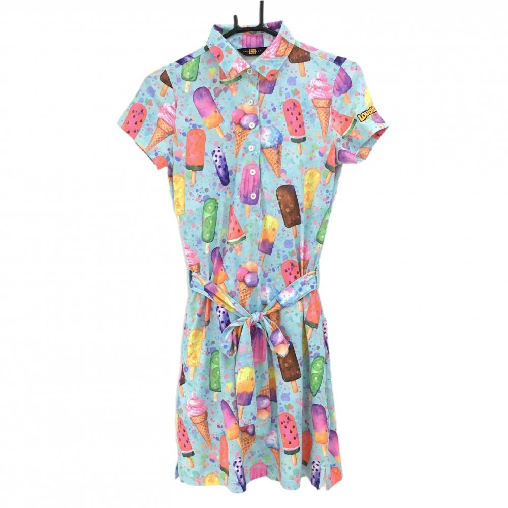 【超美品】ラウドマウス 半袖ポロワンピース ライトブルー×マルチカラー ハッピーアイスクリーム  レディース S ゴルフウェア LOUDMOUTH