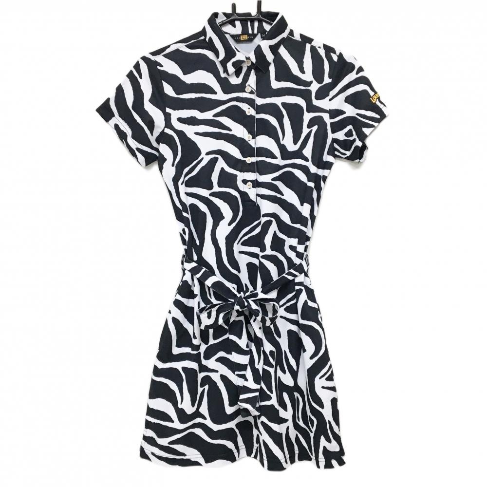 【新品】ラウドマウス 半袖ポロワンピース 白×黒 ゼブラ風 アフリカ 吸汗速乾 UVカット レディース M ゴルフウェア LOUDMOUTH