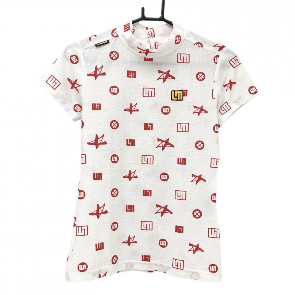 【超美品】ラウドマウス 半袖ハイネックシャツ 白×レッド 星柄 ロゴ総柄 レディース S ゴルフウェア LOUDMOUTH