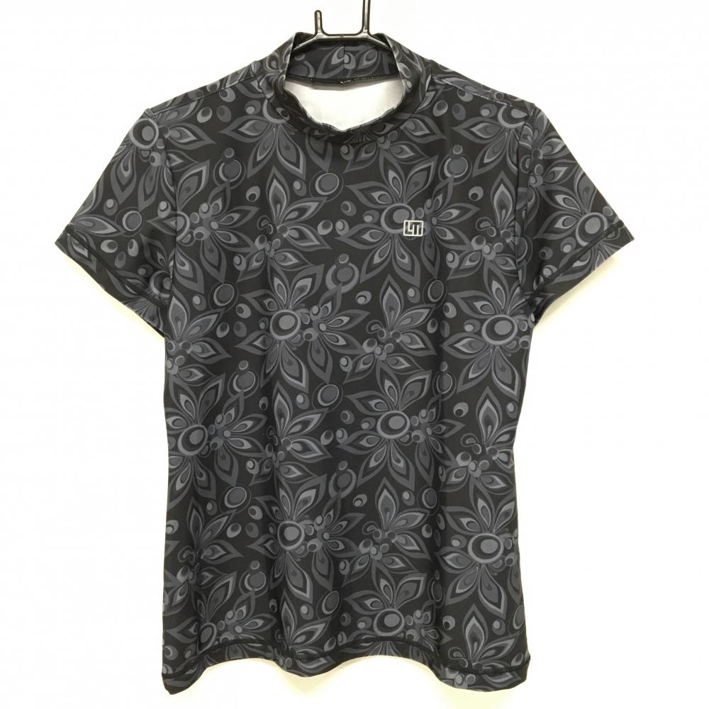 ラウドマウス 半袖ハイネックシャツ 黒×グレー シャガデリック ストレッチ レディース LL ゴルフウェア LOUDMOUTH