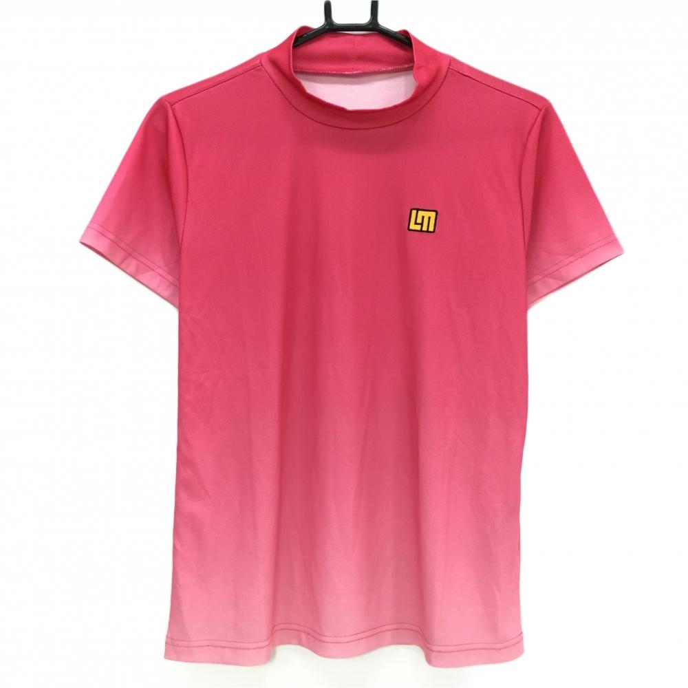 【超美品】ラウドマウス 半袖ハイネックシャツ レッドピンク グラデーション ロゴ刺しゅう レディース LL ゴルフウェア LOUDMOUTH