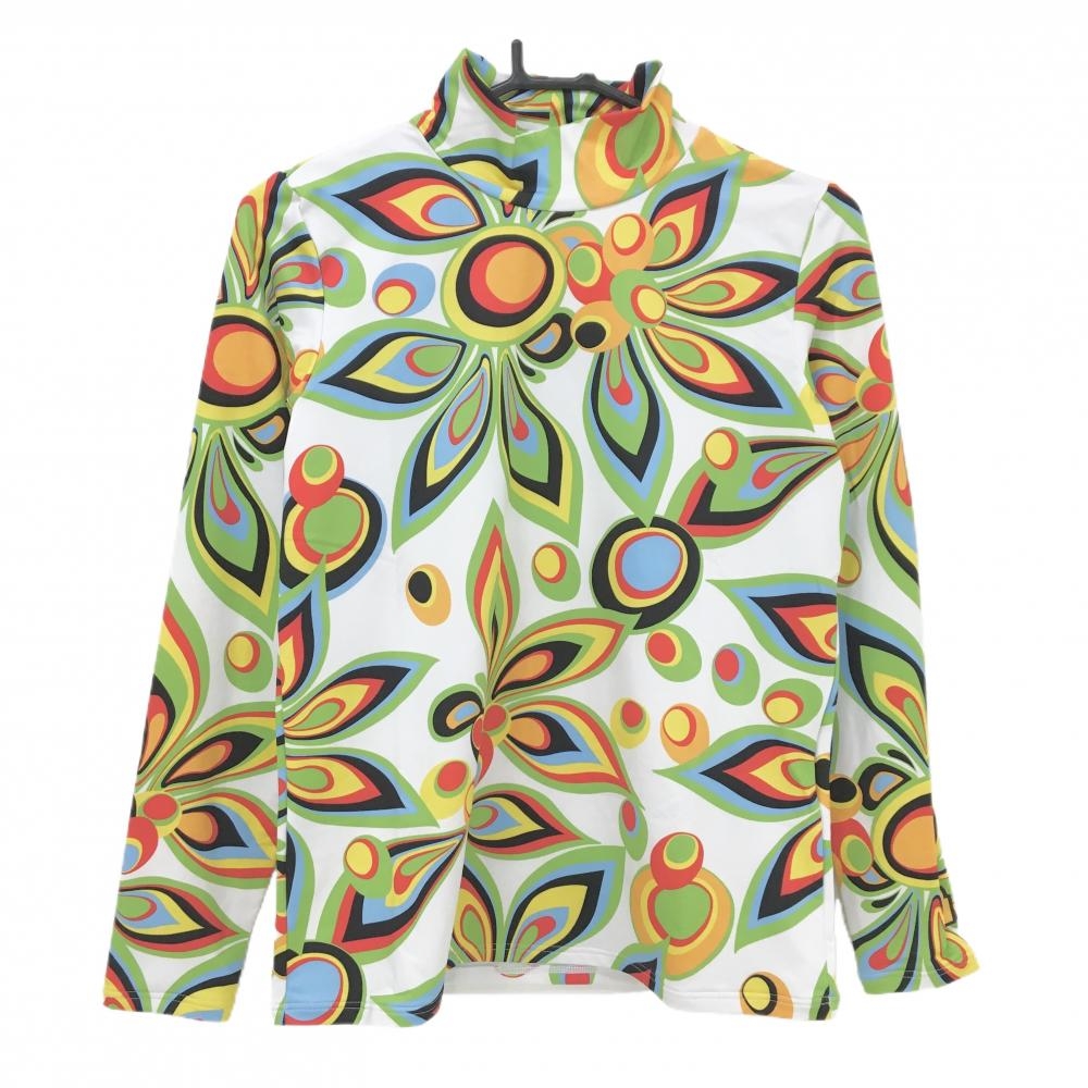 【新品】ラウドマウス 長袖ハイネックシャツ 白×ライトグリーン 総柄 シャガデリックホワイト レディース LL ゴルフウェア LOUDMOUTH