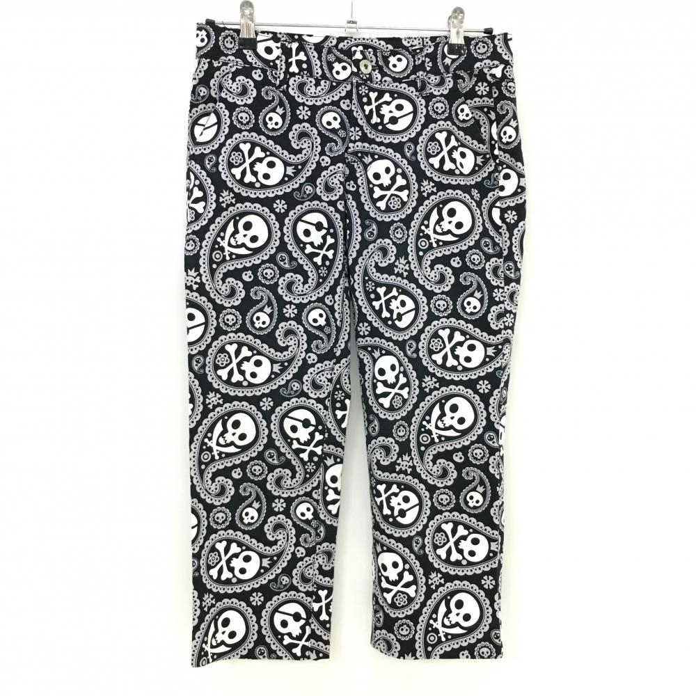 【美品】ラウドマウス 半端丈パンツ 黒×白 シバーミーティンバーズ スカル ロゴ刺しゅう  レディース US/2 ゴルフウェア LOUDMOUTH