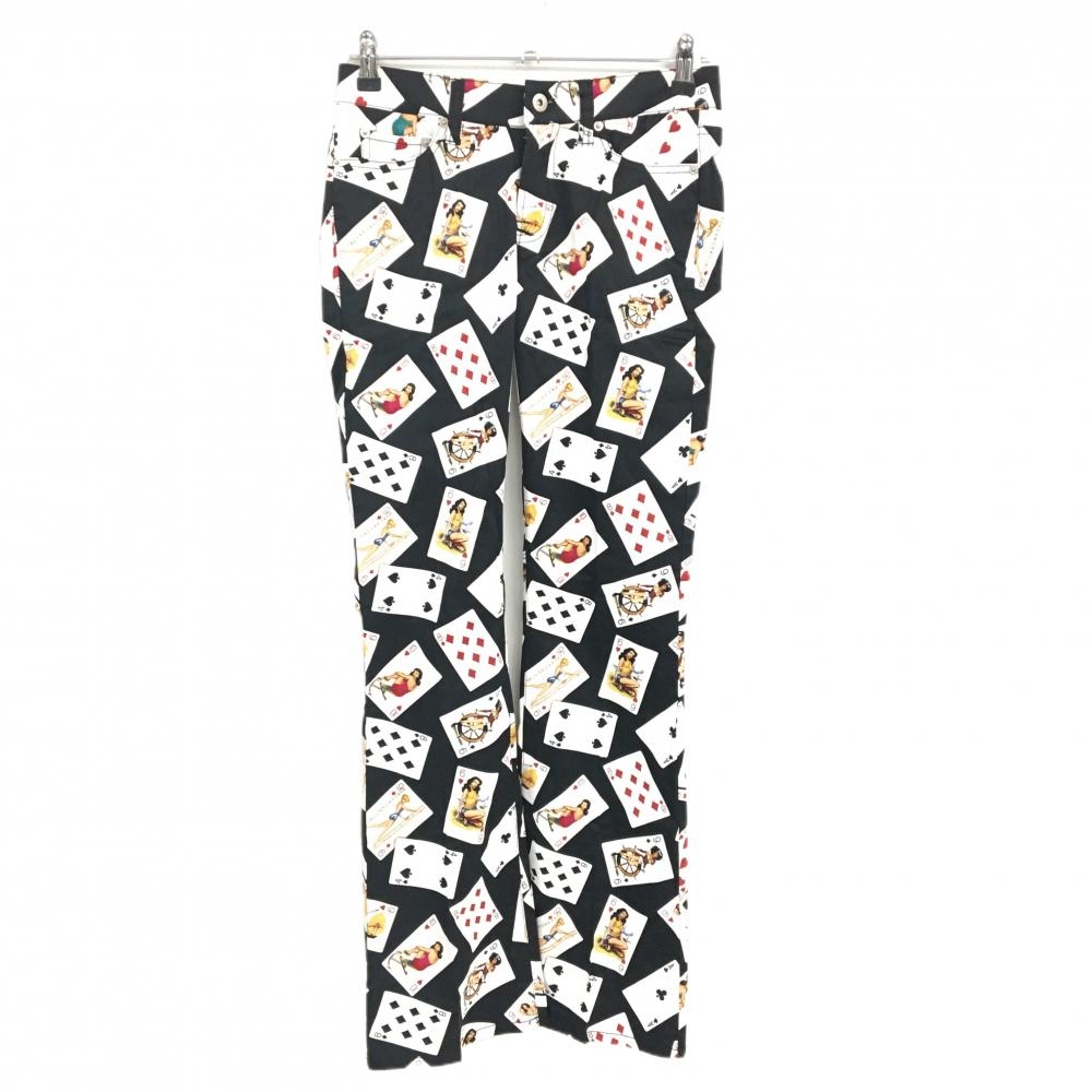 【新品】ラウドマウス パンツ 黒×白 総柄 トランプ柄 レディース US-2(L) ゴルフウェア LOUDMOUTH