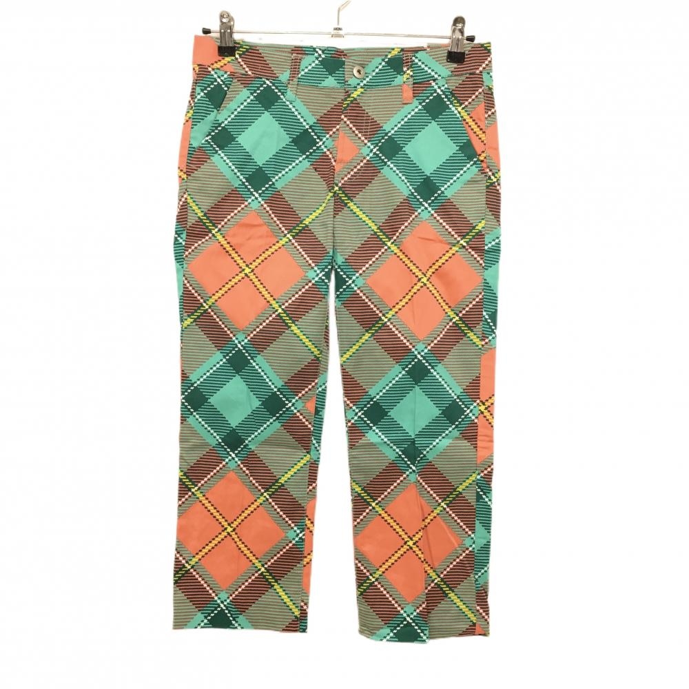 【新品】ラウドマウス 半端丈パンツ グリーン×オレンジ チェック レディース US-2(L) ゴルフウェア LOUDMOUTH
