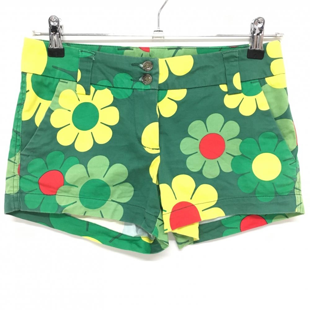 【美品】ラウドマウス ショートパンツ グリーン系×イエロー×レッド フラワーパワー 総柄  レディース US 0 ゴルフウェア LOUDMOUTH