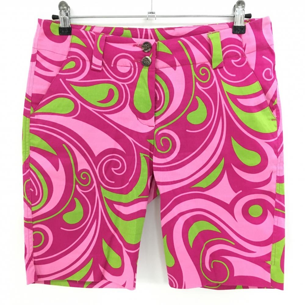 ラウドマウス ハーフパンツ パープルピンク×ライトグリーン 総柄 レディース US-4 ゴルフウェア LOUDMOUTH