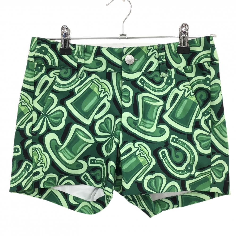 【超美品】ラウドマウス ショートパンツ グリーン ラッキーチャーム 総柄 レディース S ゴルフウェア LOUDMOUTH