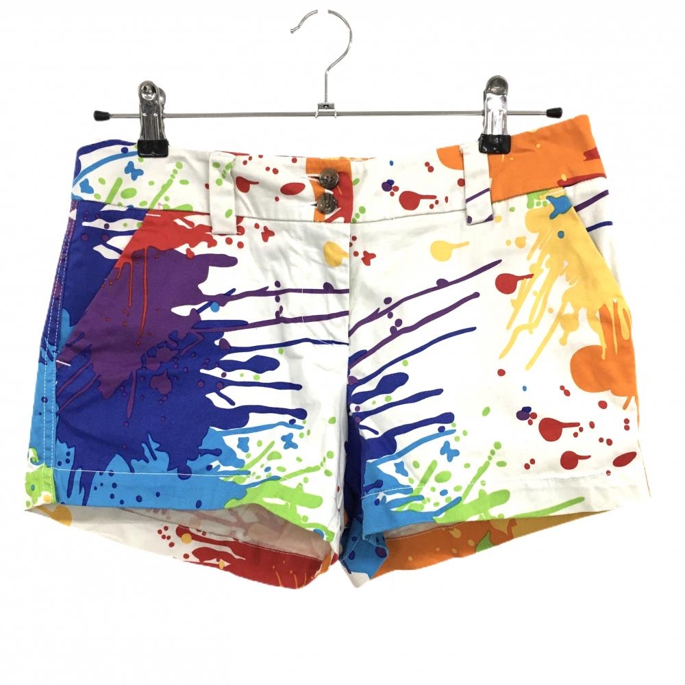 【美品】ラウドマウス ショートパンツ 白×マルチカラー スプラッシュ柄 ドロップクロス レディース US-4 ゴルフウェア LOUDMOUTH