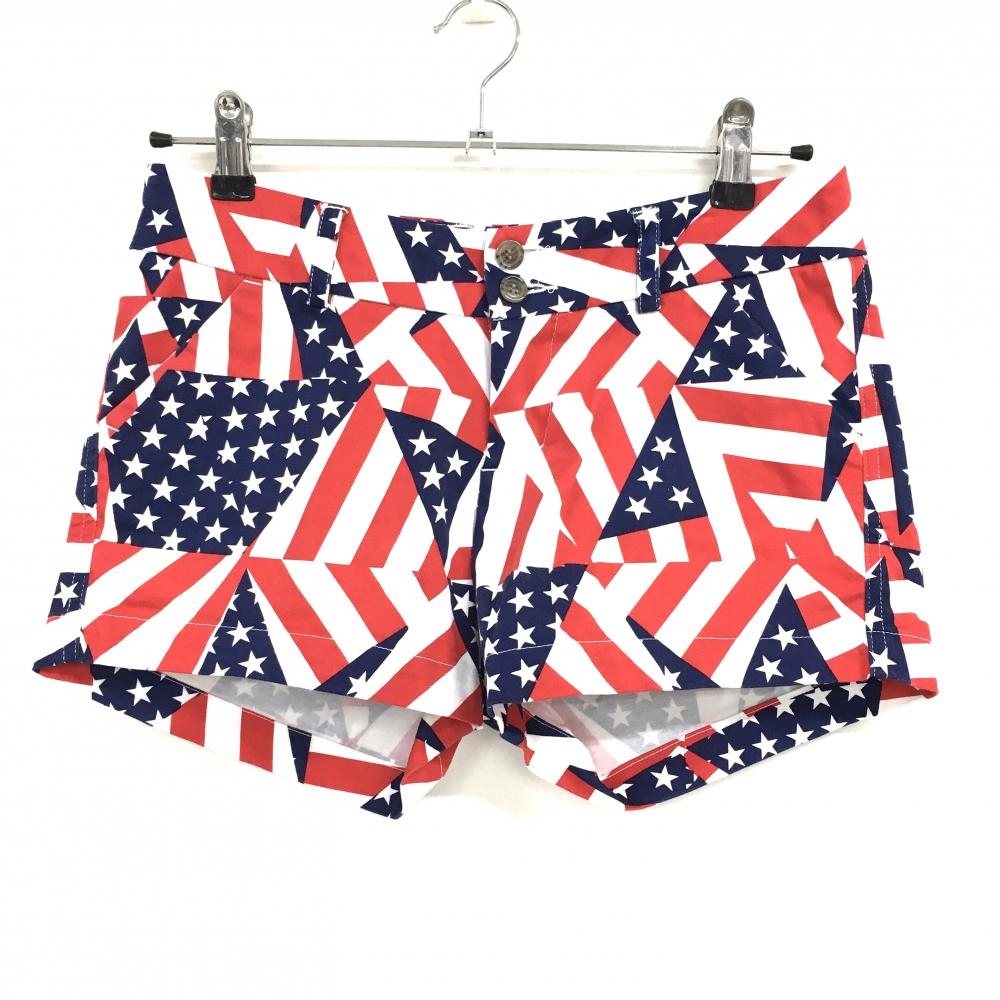 ラウドマウス ショートパンツ 白×ネイビー×レッド 星条旗風 レディース L ゴルフウェア LOUDMOUTH