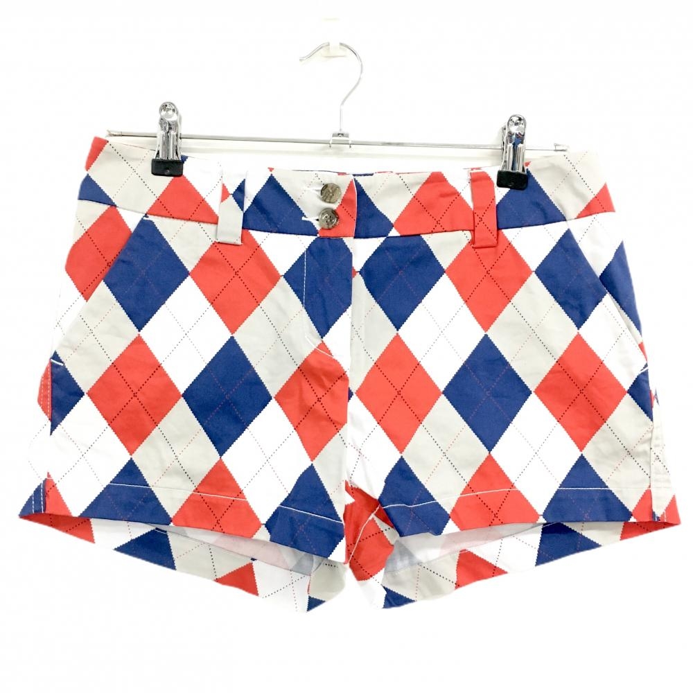 【美品】ラウドマウス ショートパンツ 白×レッド×ネイビー アーガイル柄  レディース US-4(XL) ゴルフウェア LOUDMOUTH