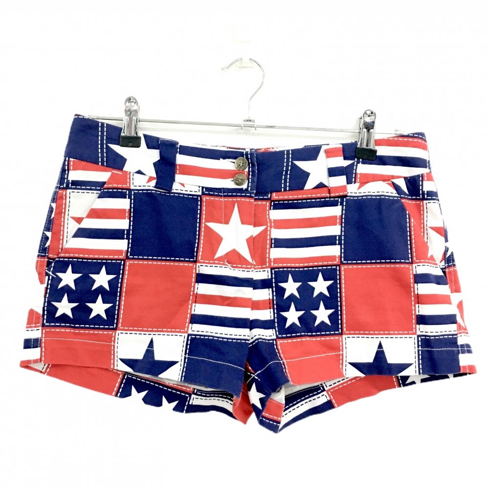 ラウドマウス ショートパンツ レッド×ネイビー 星条旗風 総柄 レディース US-4(XL) ゴルフウェア LOUDMOUTH
