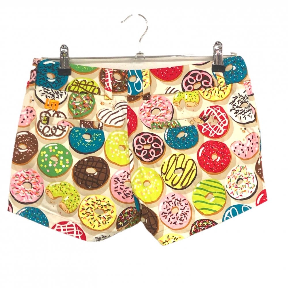 【超美品】ラウドマウス ショートパンツ ベージュ×マルチカラー ドーナツ柄  レディース L ゴルフウェア LOUDMOUTH