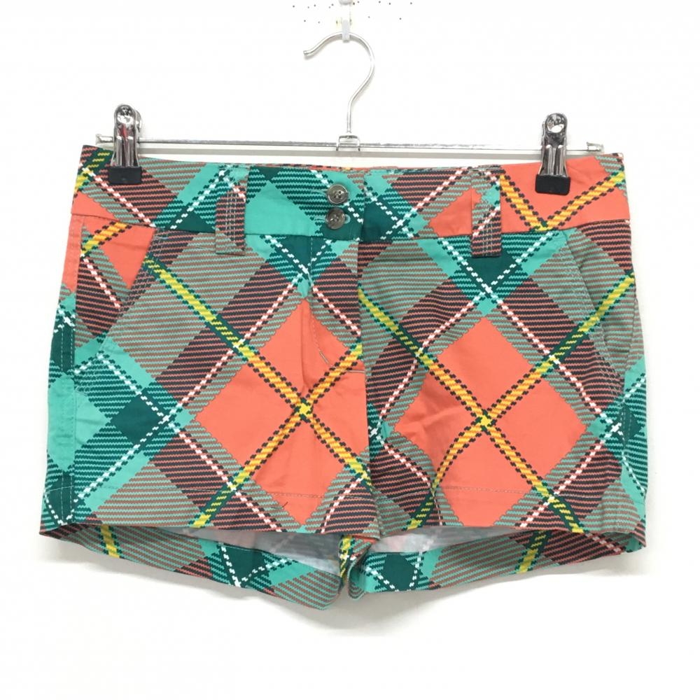 【超美品】ラウドマウス ショートパンツ グリーン×オレンジ チェック レディース US-2 ゴルフウェア LOUDMOUTH