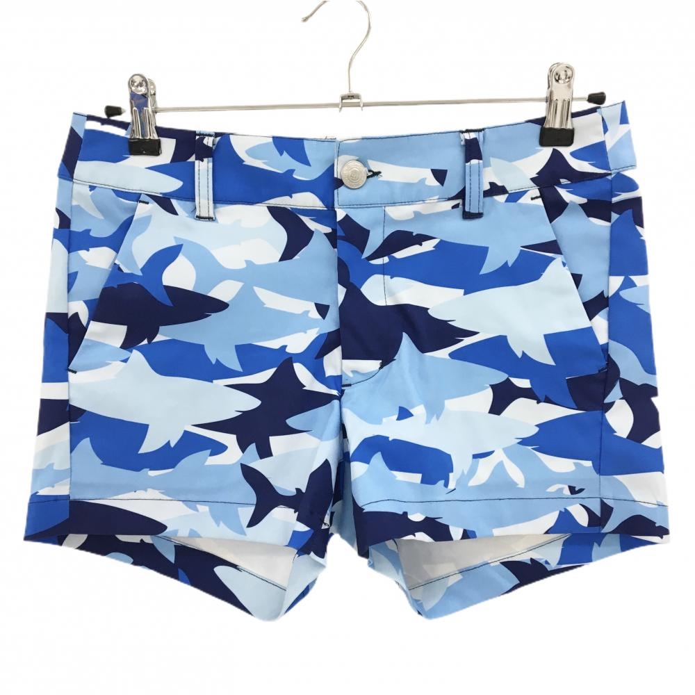 【超美品】ラウドマウス ショートパンツ ブルー×ネイビー サメ総柄 レディース L ゴルフウェア LOUDMOUTH