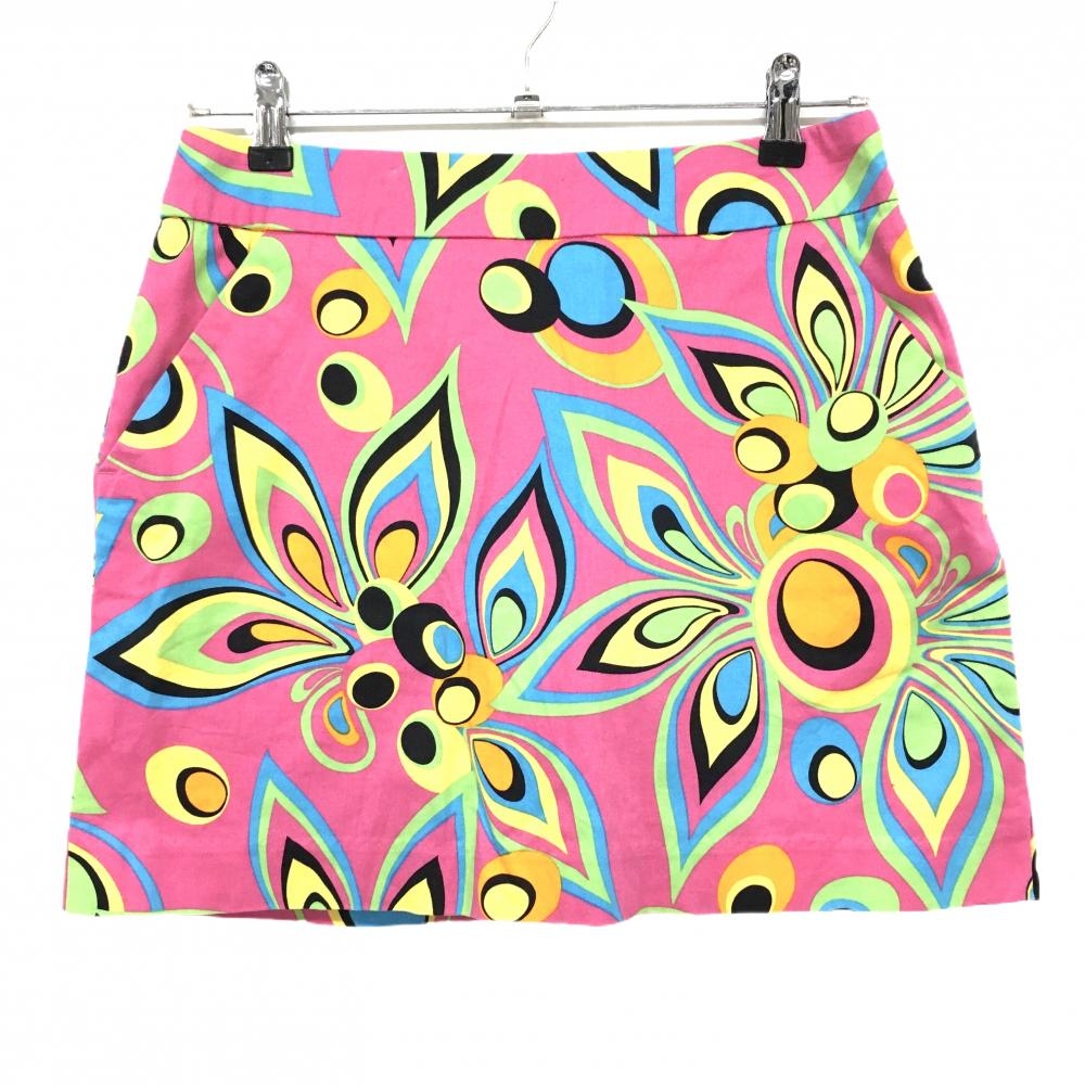 【美品】ラウドマウス スカート ピンク×マルチカラー シャガデリック バックロゴ  レディース US-4(XL) ゴルフウェア LOUDMOUTH