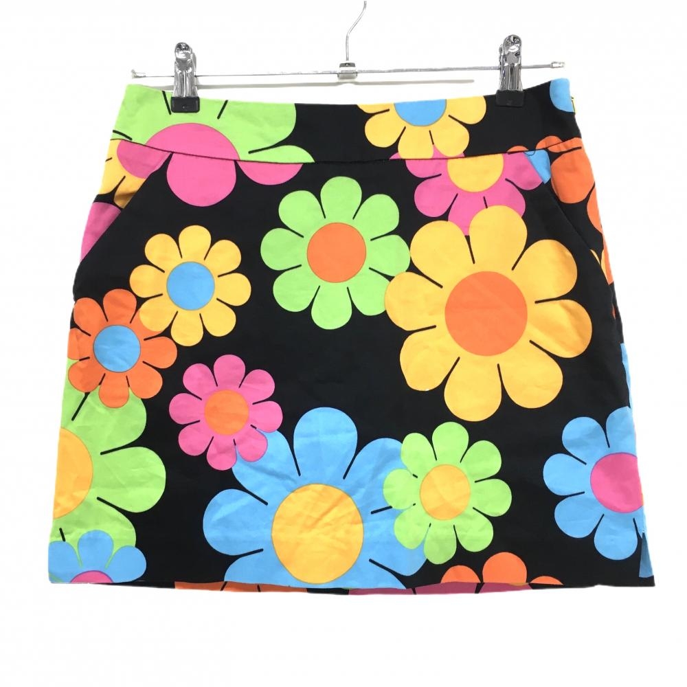【美品】ラウドマウス スカート 黒×マルチカラー 花柄 フラワー バックロゴ レディース US-4(XL) ゴルフウェア LOUDMOUTH