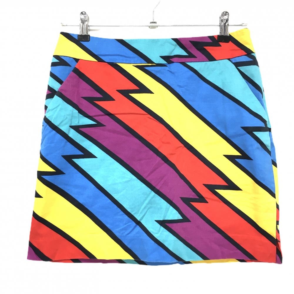 【美品】ラウドマウス スカート 黒×マルチカラー ャプテンサンダーボルト 総柄  レディース US-4(XL) ゴルフウェア LOUDMOUTH