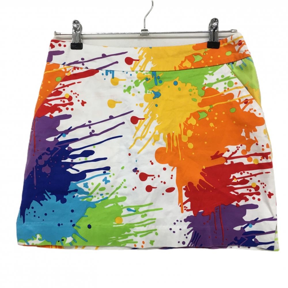 ラウドマウス スカート 白×マルチカラー ドロップクロス 総柄 内側インナーパンツ レディース US-4(XL) ゴルフウェア LOUDMOUTH