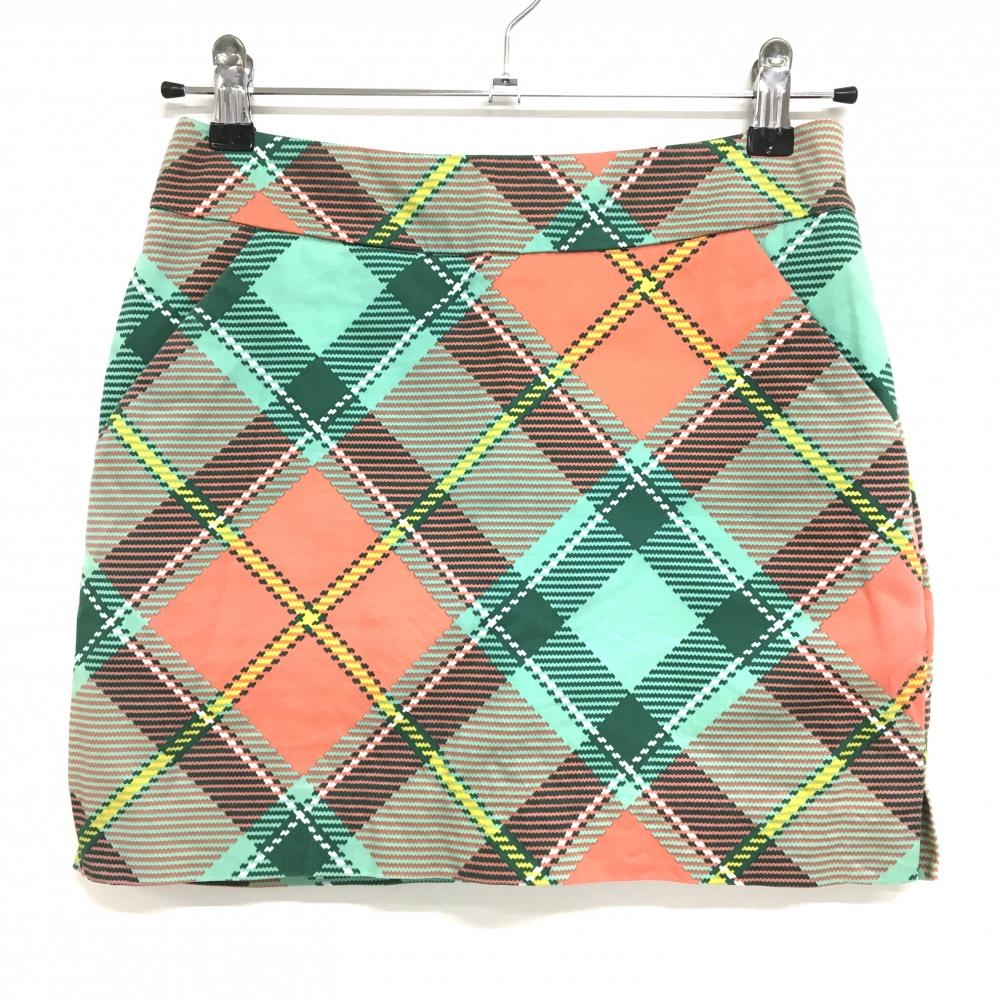 【美品】ラウドマウス スカート ミントグリーン系×サーモンピンク系 チェック レディース US 0 ゴルフウェア LOUDMOUTH