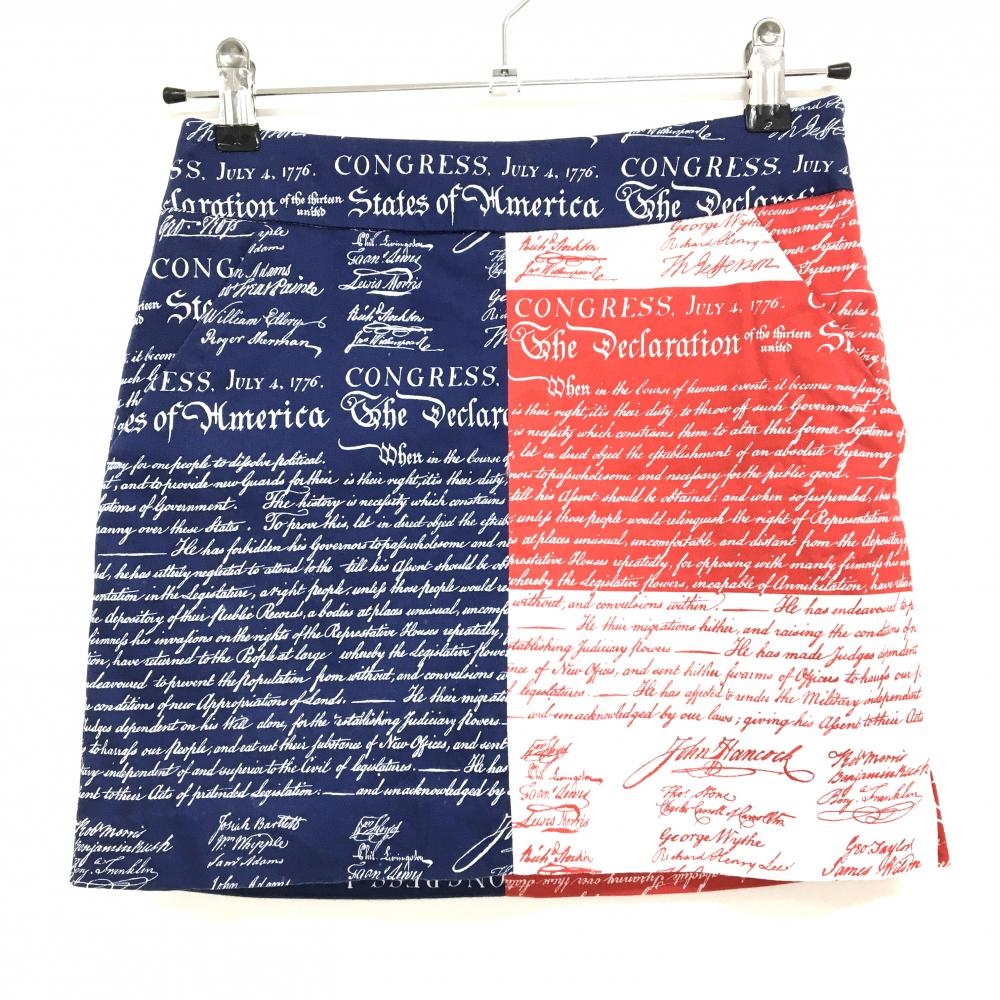 【美品】ラウドマウス スカート ネイビー×レッド×白 英字総柄 内側インナーパンツ レディース US 0 ゴルフウェア LOUDMOUTH