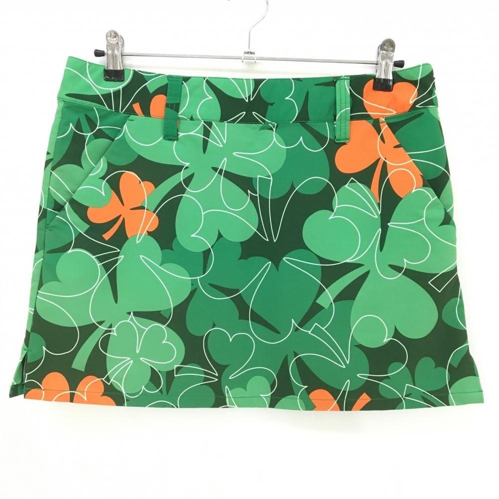 【超美品】ラウドマウス スカート グリーン×オレンジ クローバー総柄 ラッキーオレンジ レディース LL ゴルフウェア LOUDMOUTH