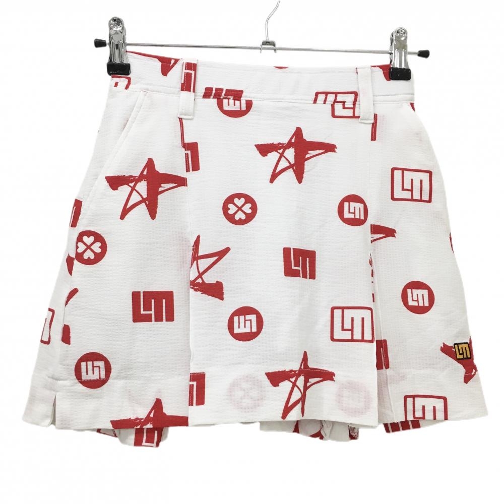 【美品】ラウドマウス スカート 白×レッド 星柄 ロゴ総柄 内側インナーパンツ レディース S ゴルフウェア LOUDMOUTH