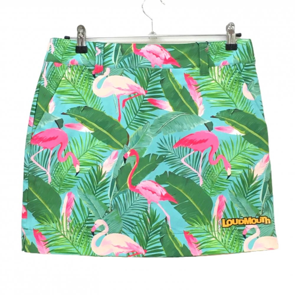 【新品】ラウドマウス スカート グリーン×ピンク フラミンゴグロット 内側インナーパンツ レディース LL ゴルフウェア LOUDMOUTH
