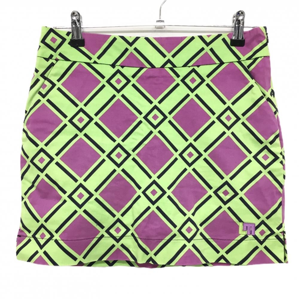 ラウドマウス スカート パープル×ライトグリーン 総柄 ロゴ刺しゅう　インナーパンツ付 レディース 2(L) ゴルフウェア LOUDMOUTH